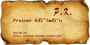 Preiner Kálmán névjegykártya